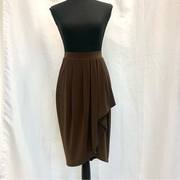JOSEPH Ribkoff chocolate brown pleated tulip wrap skirt Sz 8 stretchy spandex - Picture 9 of 9